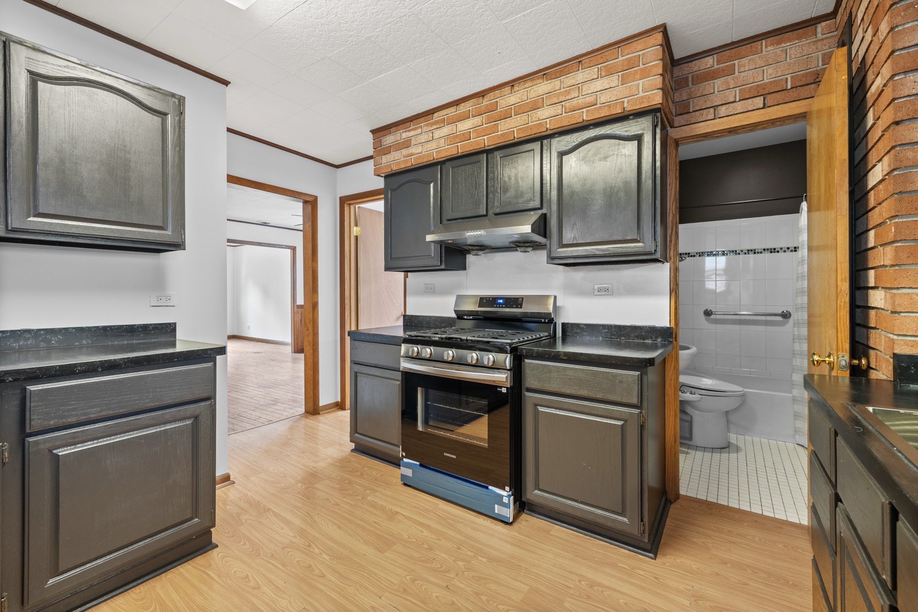 Kitchen stove towards living room